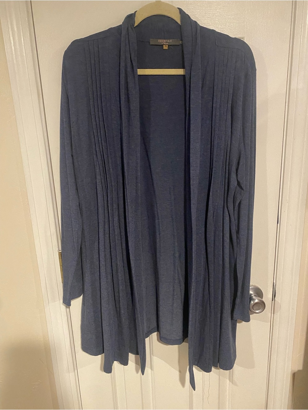 Essentials Heathered Navy Pleated Open-Front Cardigan